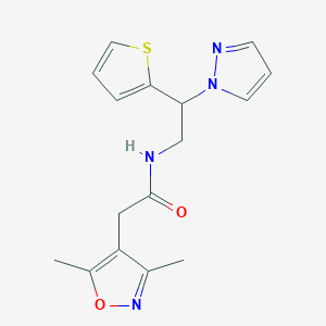 molecular formula C16H18N4O2S B2799865 N-(2-(1H-吡唑-1-基)-2-(噻吩-2-基)乙基)-2-(3,5-二甲基异噁唑-4-基)乙酰胺 CAS No. 2034344-70-0