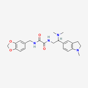 molecular formula C23H28N4O4 B2799870 N1-(benzo[d][1,3]dioxol-5-ylmethyl)-N2-(2-(dimethylamino)-2-(1-methylindolin-5-yl)ethyl)oxalamide CAS No. 921896-80-2