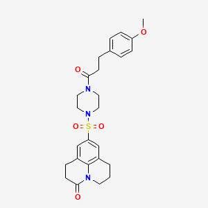 molecular formula C26H31N3O5S B2799879 9-((4-(3-(4-methoxyphenyl)propanoyl)piperazin-1-yl)sulfonyl)-1,2,6,7-tetrahydropyrido[3,2,1-ij]quinolin-3(5H)-one CAS No. 946238-29-5