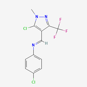 molecular formula C12H8Cl2F3N3 B2799901 1-[5-chloro-1-methyl-3-(trifluoromethyl)pyrazol-4-yl]-N-(4-chlorophenyl)methanimine CAS No. 648859-62-5