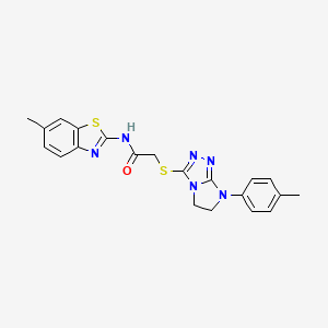 molecular formula C21H20N6OS2 B2799904 N-(6-甲基苯并[d]噻唑-2-基)-2-((7-(对甲苯基)-6,7-二氢-5H-咪唑[2,1-c][1,2,4]三唑-3-基)硫)乙酰胺 CAS No. 921859-44-1