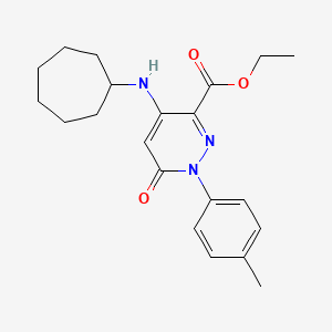 molecular formula C21H27N3O3 B2799905 Ethyl 4-(cycloheptylamino)-1-(4-methylphenyl)-6-oxo-1,6-dihydropyridazine-3-carboxylate CAS No. 922121-28-6