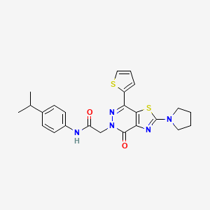 molecular formula C24H25N5O2S2 B2799909 N-(4-异丙基苯基)-2-(4-氧代-2-(吡咯烷-1-基)-7-(噻吩-2-基)噻唑并[4,5-d]吡嘧啶-5(4H)-基)乙酰胺 CAS No. 1105219-18-8