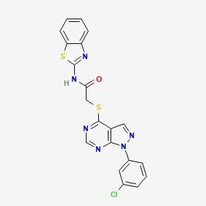 molecular formula C20H13ClN6OS2 B2799934 N-(benzo[d]thiazol-2-yl)-2-((1-(3-chlorophenyl)-1H-pyrazolo[3,4-d]pyrimidin-4-yl)thio)acetamide CAS No. 893920-56-4