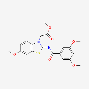 molecular formula C20H20N2O6S B2799952 Methyl 2-[2-(3,5-dimethoxybenzoyl)imino-6-methoxy-1,3-benzothiazol-3-yl]acetate CAS No. 1164550-93-9