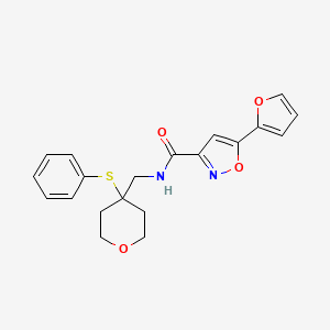 molecular formula C20H20N2O4S B2799953 5-(呋喃-2-基)-N-((4-(苯基硫基)四氢-2H-吡喃-4-基)甲基)异噁唑-3-羧酰胺 CAS No. 1797586-47-0