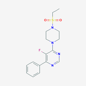 molecular formula C16H19FN4O2S B2799968 4-(4-Ethylsulfonylpiperazin-1-yl)-5-fluoro-6-phenylpyrimidine CAS No. 2380060-28-4