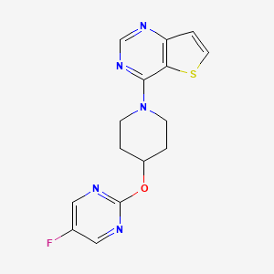 molecular formula C15H14FN5OS B2799983 4-[4-(5-Fluoropyrimidin-2-yl)oxypiperidin-1-yl]thieno[3,2-d]pyrimidine CAS No. 2380178-95-8
