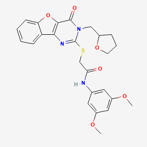 molecular formula C25H25N3O6S B2799984 N-(3,5-dimethoxyphenyl)-2-{[4-oxo-3-(tetrahydrofuran-2-ylmethyl)-3,4-dihydro[1]benzofuro[3,2-d]pyrimidin-2-yl]sulfanyl}acetamide CAS No. 899942-01-9