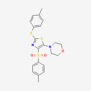 molecular formula C21H22N2O3S3 B2800025 4-(2-(p-Tolylthio)-4-tosylthiazol-5-yl)morpholine CAS No. 557773-86-1