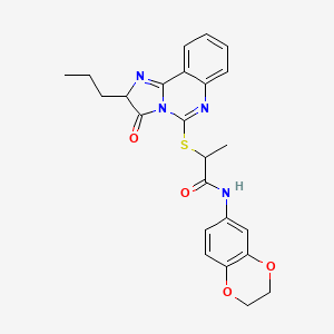molecular formula C24H24N4O4S B2800029 N-(2,3-dihydro-1,4-benzodioxin-6-yl)-2-[(3-oxo-2-propyl-2,3-dihydroimidazo[1,2-c]quinazolin-5-yl)thio]propanamide CAS No. 1185075-33-5