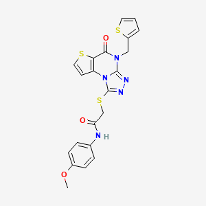 molecular formula C21H17N5O3S3 B2800038 N-(4-methoxyphenyl)-2-((5-oxo-4-(thiophen-2-ylmethyl)-4,5-dihydrothieno[2,3-e][1,2,4]triazolo[4,3-a]pyrimidin-1-yl)thio)acetamide CAS No. 1243061-75-7