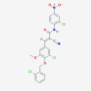 molecular formula C24H16Cl3N3O5 B2800068 (E)-3-[3-chloro-4-[(2-chlorophenyl)methoxy]-5-methoxyphenyl]-N-(2-chloro-4-nitrophenyl)-2-cyanoprop-2-enamide CAS No. 522656-41-3