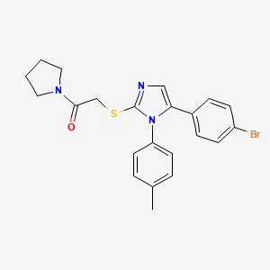 molecular formula C22H22BrN3OS B2800077 2-((5-(4-溴苯基)-1-(对甲苯基)-1H-咪唑-2-基)硫代)-1-(吡咯啉-1-基)乙酮 CAS No. 1206998-26-6