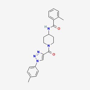 B2800086 2-methyl-N-(1-(1-(p-tolyl)-1H-1,2,3-triazole-4-carbonyl)piperidin-4-yl)benzamide CAS No. 1251617-32-9