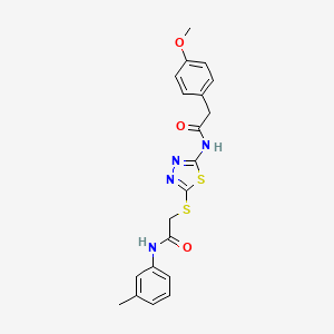 molecular formula C20H20N4O3S2 B2800087 2-(4-methoxyphenyl)-N-(5-((2-oxo-2-(m-tolylamino)ethyl)thio)-1,3,4-thiadiazol-2-yl)acetamide CAS No. 392291-98-4