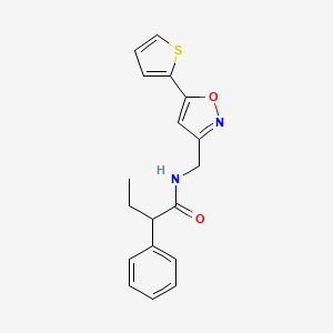 molecular formula C18H18N2O2S B2800091 2-phenyl-N-((5-(thiophen-2-yl)isoxazol-3-yl)methyl)butanamide CAS No. 953011-95-5