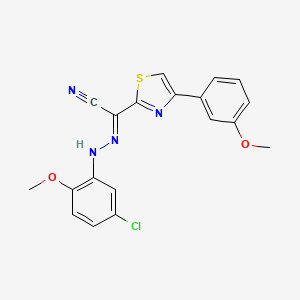 molecular formula C19H15ClN4O2S B2800093 (2E)-N-(5-chloro-2-methoxyanilino)-4-(3-methoxyphenyl)-1,3-thiazole-2-carboximidoyl cyanide CAS No. 477287-66-4