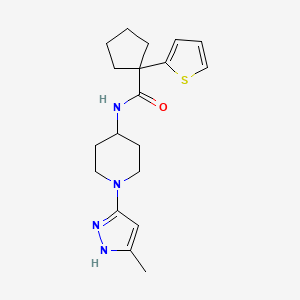 molecular formula C19H26N4OS B2800098 N-(1-(5-methyl-1H-pyrazol-3-yl)piperidin-4-yl)-1-(thiophen-2-yl)cyclopentanecarboxamide CAS No. 2034203-93-3