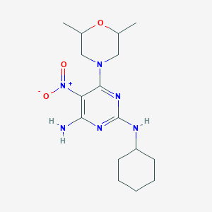 molecular formula C16H26N6O3 B2800104 N2-cyclohexyl-6-(2,6-dimethylmorpholino)-5-nitropyrimidine-2,4-diamine CAS No. 714246-68-1