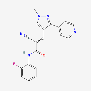 molecular formula C19H14FN5O B2800113 2-cyano-N-(2-fluorophenyl)-3-[1-methyl-3-(pyridin-4-yl)-1H-pyrazol-4-yl]prop-2-enamide CAS No. 1390917-48-2