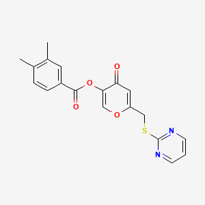 molecular formula C19H16N2O4S B2800116 [4-Oxo-6-(pyrimidin-2-ylsulfanylmethyl)pyran-3-yl] 3,4-dimethylbenzoate CAS No. 877635-37-5