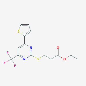 Ethyl 3-{[4-(2-thienyl)-6-(trifluoromethyl)-2-pyrimidinyl]sulfanyl}propanoate