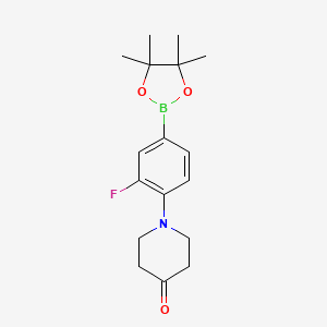 molecular formula C17H23BFNO3 B2800132 1-(2-Fluoro-4-(4,4,5,5-tetramethyl-1,3,2-dioxaborolan-2-yl)phenyl)piperidin-4-one CAS No. 1449144-86-8