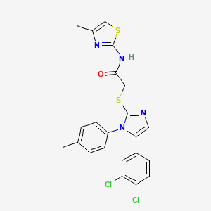 molecular formula C22H18Cl2N4OS2 B2800142 2-((5-(3,4-dichlorophenyl)-1-(p-tolyl)-1H-imidazol-2-yl)thio)-N-(4-methylthiazol-2-yl)acetamide CAS No. 1207042-65-6