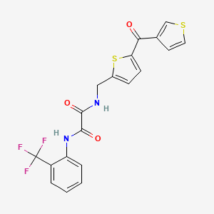 molecular formula C19H13F3N2O3S2 B2800144 N1-((5-(thiophene-3-carbonyl)thiophen-2-yl)methyl)-N2-(2-(trifluoromethyl)phenyl)oxalamide CAS No. 1797600-84-0