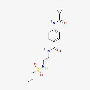 molecular formula C16H23N3O4S B2800151 4-(cyclopropanecarboxamido)-N-(2-(propylsulfonamido)ethyl)benzamide CAS No. 1091445-02-1