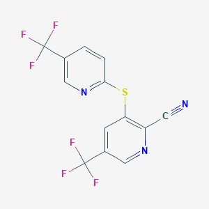 molecular formula C13H5F6N3S B2800163 5-(Trifluoromethyl)-3-{[5-(trifluoromethyl)-2-pyridinyl]sulfanyl}-2-pyridinecarbonitrile CAS No. 338396-86-4