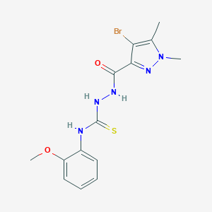 molecular formula C14H16BrN5O2S B280017 2-[(4-bromo-1,5-dimethyl-1H-pyrazol-3-yl)carbonyl]-N-(2-methoxyphenyl)hydrazinecarbothioamide 