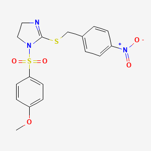 molecular formula C17H17N3O5S2 B2800175 1-(4-甲氧基苯基)磺酰-2-[(4-硝基苯基)甲硫基]-4,5-二氢咪唑 CAS No. 868217-47-4