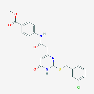 molecular formula C21H18ClN3O4S B2800180 甲酸-4-(2-(2-((3-氯苯甲基)硫)-6-氧代-1,6-二氢嘧啶-4-基)乙酰氨基)苯甲酸酯 CAS No. 1105238-44-5