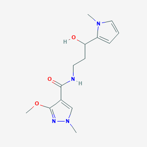 molecular formula C14H20N4O3 B2800182 N-(3-hydroxy-3-(1-methyl-1H-pyrrol-2-yl)propyl)-3-methoxy-1-methyl-1H-pyrazole-4-carboxamide CAS No. 1795425-09-0