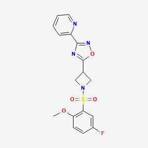 molecular formula C17H15FN4O4S B2800189 5-(1-((5-氟-2-甲氧基苯基)磺酰)吖唑-3-基)-3-(吡啶-2-基)-1,2,4-噁二唑 CAS No. 1251551-11-7