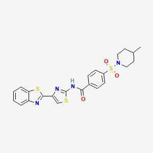 molecular formula C23H22N4O3S3 B2800197 N-(4-(苯并[d]噻唑-2-基)噻唑-2-基)-4-((4-甲基哌啶-1-基)磺酰基)苯甲酰胺 CAS No. 683767-68-2