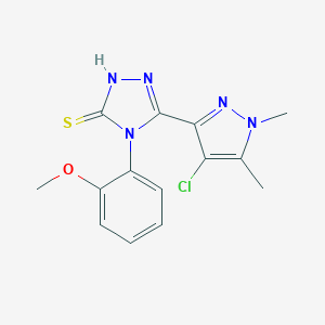 molecular formula C14H14ClN5OS B280022 5-(4-chloro-1,5-dimethyl-1H-pyrazol-3-yl)-4-(2-methoxyphenyl)-4H-1,2,4-triazole-3-thiol 