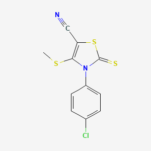 molecular formula C11H7ClN2S3 B2800221 3-(4-Chlorophenyl)-4-(methylsulfanyl)-2-thioxo-2,3-dihydro-1,3-thiazole-5-carbonitrile CAS No. 866143-60-4