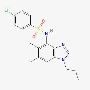 molecular formula C18H20ClN3O2S B2800224 4-氯-N-(5,6-二甲基-1-丙基-1H-1,3-苯并咪唑-4-基)苯磺酰胺 CAS No. 338423-73-7