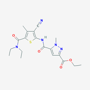 molecular formula C19H23N5O4S B280023 ethyl 5-{[3-cyano-5-(diethylcarbamoyl)-4-methylthiophen-2-yl]carbamoyl}-1-methyl-1H-pyrazole-3-carboxylate 