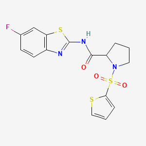 molecular formula C16H14FN3O3S3 B2800241 N-(6-fluorobenzo[d]thiazol-2-yl)-1-(thiophen-2-ylsulfonyl)pyrrolidine-2-carboxamide CAS No. 1008249-81-7