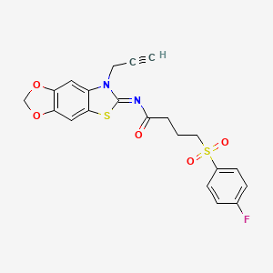 molecular formula C21H17FN2O5S2 B2800244 (E)-4-((4-fluorophenyl)sulfonyl)-N-(7-(prop-2-yn-1-yl)-[1,3]dioxolo[4',5':4,5]benzo[1,2-d]thiazol-6(7H)-ylidene)butanamide CAS No. 1006857-28-8