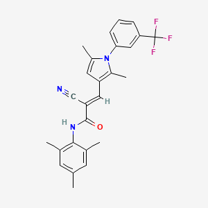 molecular formula C26H24F3N3O B2800248 (E)-2-cyano-3-[2,5-dimethyl-1-[3-(trifluoromethyl)phenyl]pyrrol-3-yl]-N-(2,4,6-trimethylphenyl)prop-2-enamide CAS No. 925548-26-1