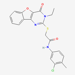 molecular formula C21H18ClN3O3S B2800273 N-(3-chloro-4-methylphenyl)-2-[(3-ethyl-4-oxo-3,4-dihydro[1]benzofuro[3,2-d]pyrimidin-2-yl)sulfanyl]acetamide CAS No. 923113-35-3