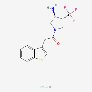 molecular formula C15H16ClF3N2OS B2800279 1-[(3S,4R)-3-Amino-4-(trifluoromethyl)pyrrolidin-1-yl]-2-(1-benzothiophen-3-yl)ethanone;hydrochloride CAS No. 2418595-64-7