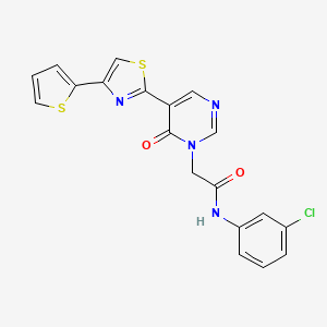 molecular formula C19H13ClN4O2S2 B2800299 N~1~-(3-chlorophenyl)-2-[6-oxo-5-[4-(2-thienyl)-1,3-thiazol-2-yl]-1(6H)-pyrimidinyl]acetamide CAS No. 1251630-40-6