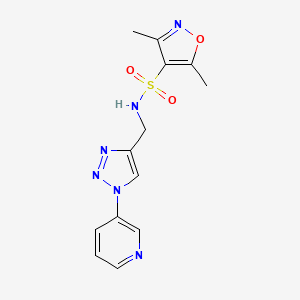 molecular formula C13H14N6O3S B2800300 3,5-dimethyl-N-((1-(pyridin-3-yl)-1H-1,2,3-triazol-4-yl)methyl)isoxazole-4-sulfonamide CAS No. 2034426-40-7