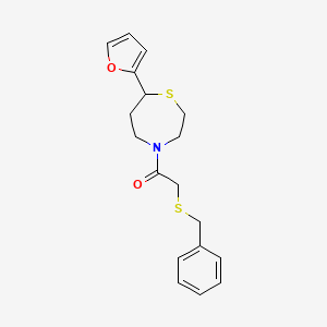 molecular formula C18H21NO2S2 B2800306 2-(Benzylthio)-1-(7-(furan-2-yl)-1,4-thiazepan-4-yl)ethanone CAS No. 1795302-96-3